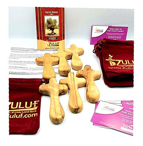 Zuluf Pocket Crosses   Holy Land Olive Wood 6 Crosses Medium Size, 6 Bags and 6 Holy Land Certificates   Hand Held Wooden Olive Wood Pocket Crosses from Jerusalem Holy Land 9.5cm / 3.7 Inches CRS126 Zuluf Pocket Crosses   Holy Land Olive Wood 6 Crosses Medium Size, 6 Bags and 6 Holy Land Certificates   Hand Held Wooden Olive Wood Pocket Crosses from Jerusalem Holy Land 9.5cm / 3.7 Inches CRS126