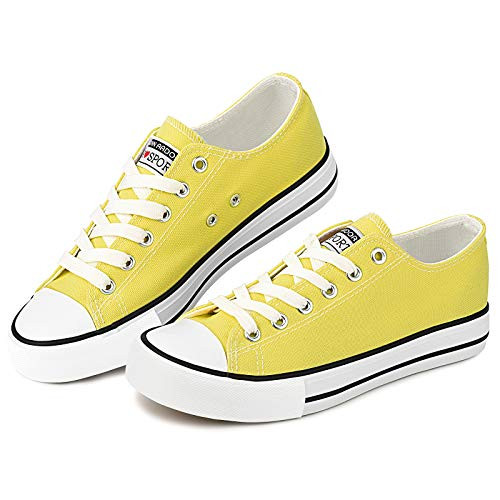 JENN ARDOR Fashion Sneakers for Women Canvas Shoes Low Top Sneaker Lace-up Classic Shoes Girls Comfortable Tennis Shoes for Walking Yellow