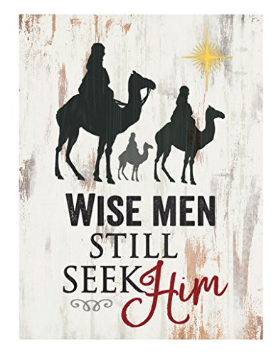 P. GRAHAM DUNN Wise Men Still Seek Him Whitewash 3.5 x 5.5 Solid Wood Barnhouse Block Sign