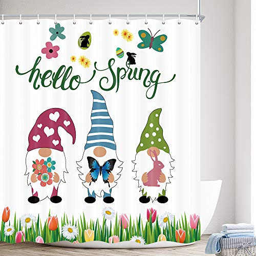 MERCHR Spring Easter Shower Curtain, Cute Gnome with Rabbit Flower Butterfly Shower Curtains for Bathroom, Colorful Eggs Bathroom Shower Curtain Set with Hooks, 69x70inches MERCHR Spring Easter Shower Curtain, Cute Gnome with Rabbit Flower Butterfly Shower Curtains for Bathroom, Colorful Eggs Bathroom Shower Curtain Set with Hooks, 69x70inches