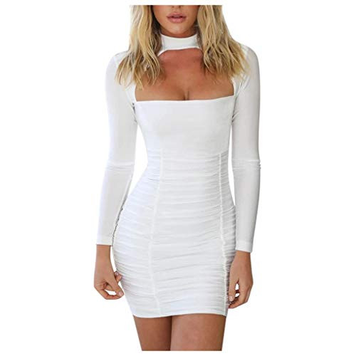 EINCcm Women Solid Color Mini Dress Hollow Front Sexy Ruched Dress Long Sleeve Slim Fit Short Dress Bodycon Dress(White, S) EINCcm Women Solid Color Mini Dress Hollow Front Sexy Ruched Dress Long Sleeve Slim Fit Short Dress Bodycon Dress(White, S)