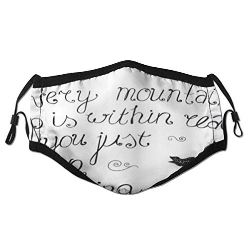 KGSPK Motivational Sketchy Mountains Hand Writing Style Letters Purpose Determination Success Outdoor Dust Filter Washable Reusable Mouth Protection Warm Windproof Cover Face with 2 Filters