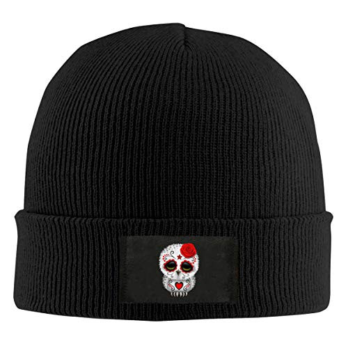 SYAyeah Sugar Skull Owl Soft Cable Knitted Beanie Hat Winter Thick Skull Caps Black