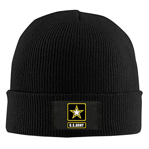 SYAyeah US Army Badge Soft Cable Knitted Beanie Hat Winter Thick Skull Caps Black
