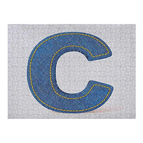 GugeABC Letter C Custom Puzzle 500 Piece, Alphabet Sign Writing Language Symbol Uppercase C Denim Retro Design Stitches, Blue Yellow GugeABC Letter C Custom Puzzle 500 Piece, Alphabet Sign Writing Language Symbol Uppercase C Denim Retro Design Stitches, Blue Yellow