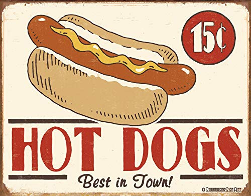 Desperate Enterprises Schonberg - Hot Dogs Tin Sign, 16" W x 12.5" H