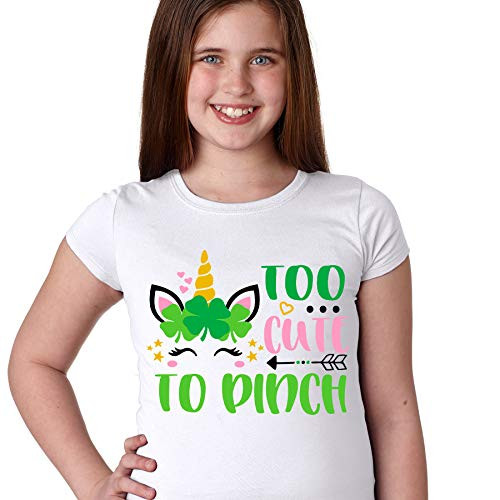 Too Cute to Pinch Unicorn Girls St. Patricks Day Tshirt, Lucky Shamrock Unicorn T-shirts, Gift for Girls for St. Patricks Day