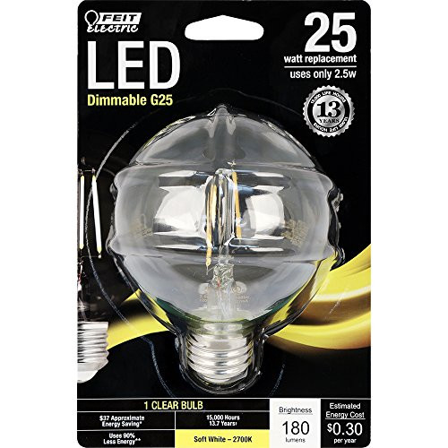 Feit Electric - Decorative Clear Glass Filament LED Dimmable 25W Equivalent Soft White (2700K) G25 Globe Light Bulb (BPG2525/827/LED)