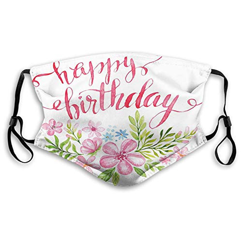 Reusable Face Mask Balaclava Washable Outdoor Nose Mouth Cover for Adult Flower Bouquet Design Watercolor with Hand Writing Feminine