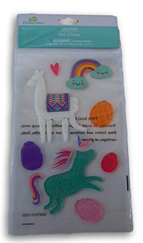Spring Themed Easter Llama and Unicorn Gel Window Clings - 17 Piece