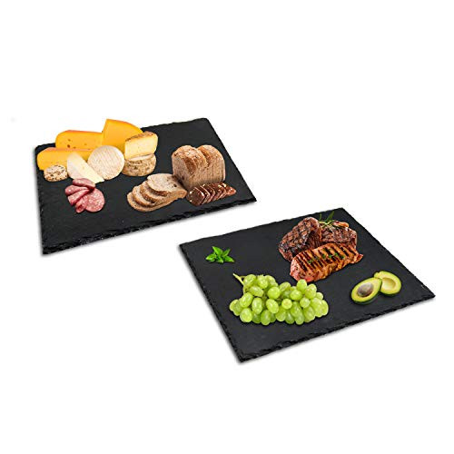 Extra Large Slate Cutting Plates 16x12In(30×40cm),2pc Natural Stone Rock Black Cutting Board Cheese Board,Charcuterie Boards for Cheese,Sushi Mat,Pastry,Bread,Snack and Meat board Set (Set of 2 Pcs)