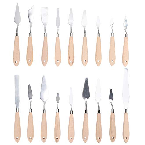 Painting Knives, Wooden Handle Pick/Shovel Art Supplies Palette Knife, 18Pcs Artist Palette Knife for Plaster,Paint Scraping,Large-Scale Painting