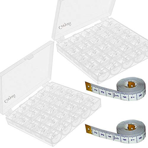 Ceeyali 50 Pcs Transparent Plastic Sewing Machine Bobbins with Bobbin Case for Brother Singer Babylock Janome Kenmore + 2 Pcs Measuring Tape Ceeyali 50 Pcs Transparent Plastic Sewing Machine Bobbins with Bobbin Case for Brother Singer Babylock Janome Kenmore + 2 Pcs Measuring Tape