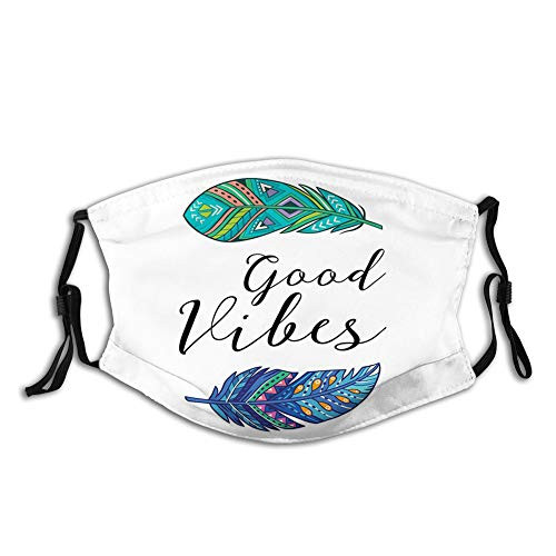 Boho Art Style Feathers with Ethnic Feathers Hand Writing Reusable Face Mask Balaclava Washable Outdoor Nose Mouth Cover for Unisex Adult