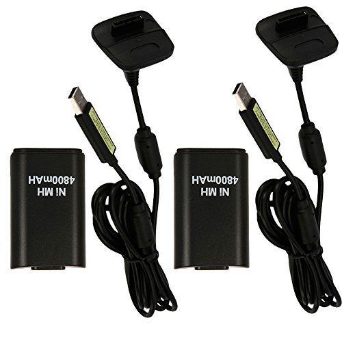 yan_2X 4800mAh Battery Packplus Charger Cable for Xbox 360 Wireless Controller Black US