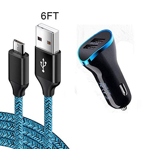 USB Car Charger, Android Power Cord, Cebkit Car Plug Adapter with 6FT Long Micro USB Charger Compatible, Samsung Galaxy S6/S7 Edge, S6 S7 active, J3 J7 prime, Note 4 5, Tablet S2 S4, LG stylo 2/3 Plus