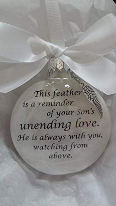 Memorial Christmas Ornament Son's Unending Love with Feather from an Angel Wing Charm Memorial Christmas Ornament Son's Unending Love with Feather from an Angel Wing Charm
