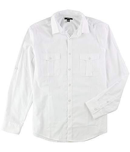 Alfani Mens Regular Fit 2-Pocket Button-Down Shirt White M
