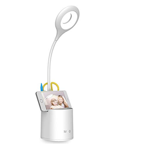 LED Desk Lamp with Phone Pen Holder Storage Case, 3 Brightness Levels Eye-Caring Reading Study Kids Desk Lamp, 360° Flexible Rechargeable Table Lamp for Studying, Reading, Working