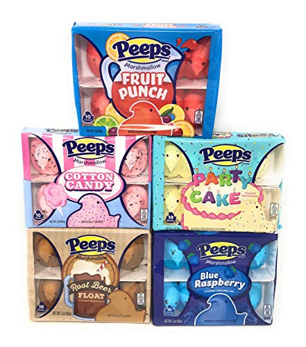 Marshmallow Peeps Variety Set ~ 5 flavors (fruit punch, cotton candy, party cake, root beer float  and  blue raspberry)