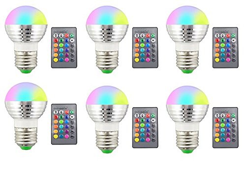 Bulbright 6 Pack RGB LED Light Bulb with Remote Control 3W E26/E27 Color Changing Magic Mood Lamp (6 Pack)