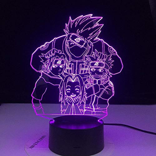 Naruto 3D Optical Illusion Lamp for Kids Naruto Cartoon Kids Kakashi Sasuke Sakura Japanese Manga Anime Friendship Comic Lamp Nightlight 3D Lamp Led Night Light 7 Color Touch DFXIAO