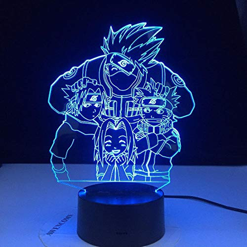 Naruto 3D Optical Illusion Anime Lamps Naruto Cartoon Kids Kakashi Sasuke Sakura Japanese Manga Anime Friendship Comic Lamp Nightlight 3D Lamp Led Night Light 7 Color Touch DFXIAO