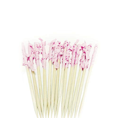 Pink Paper Frill Picks Pink Wood Tooth Picks Fruit Cocktail Picks 200 Pack