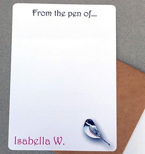 Complete Women's Personalized Stationery Writing Paper Set, Custom Contemporary Stationary Set, Correspondence Note Paper, Girl's Letter Writing Set, Chickadee Bird