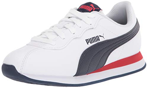 PUMA unisex-child Turin Sneaker, White-Peacoat-High Risk Red, 10 medium US