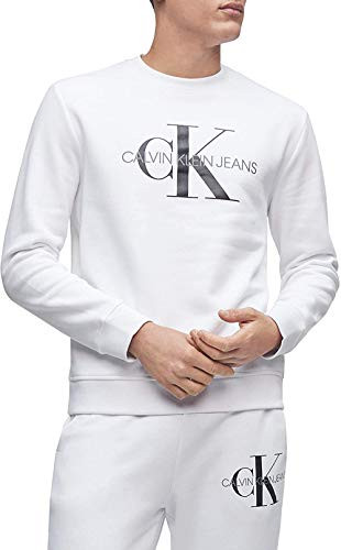 Calvin Klein Men's Monogram Logo Crew Neck Sweatshirt, White ck, X-Large