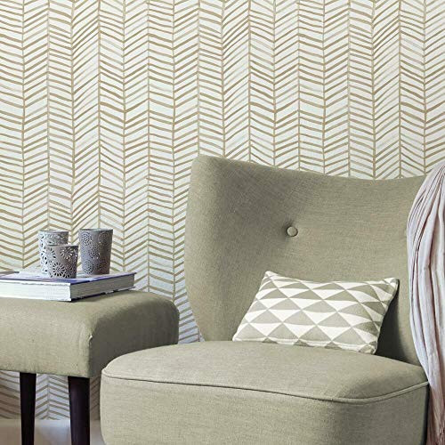 RoomMates RMK11634WP Cat Coquillette Herringbone Tan and White Peel and Stick Wallpaper