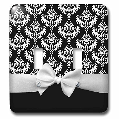 3dRose lsp_56660_2" Black Damask Pattern with Elegant and Classy White Ribbon Bow for Stylish Women" Double Toggle Switch