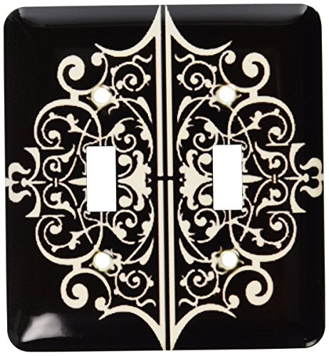 3dRose lsp_65186_2 Elegant Gate Influenced Design In White On A Black Background Double Toggle Switch Multicolor