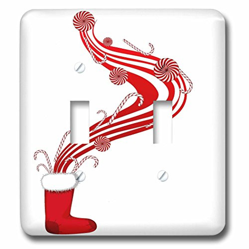 3dRose lsp_66090_2 Santa Boot With Christmas Candy Flowing Out In Red and White Double Toggle Switch Multicolored