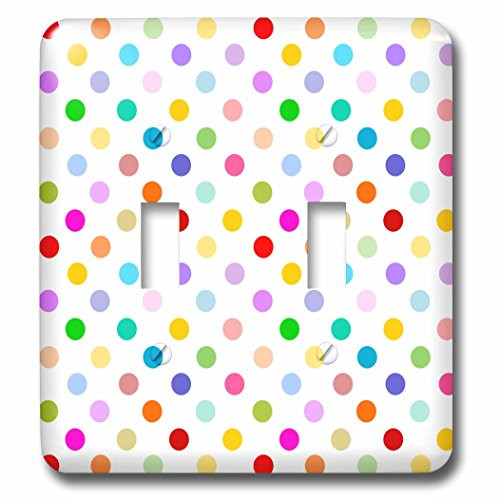 3dRose lsp_56681_2"Rainbow Multicolored Polka Dots on White - Colorful Cute and Girly Pattern" Double Toggle Switch