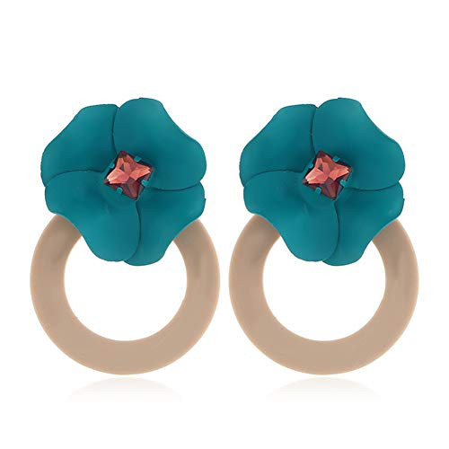 Korean Style Cute Flower Stud Earrings For Women Fashion Sweet Earrings Female Jewelry Earrings for Women Girls Drop Dangle Flower Earrings Bohemian Statement Fashion Jewelry (blue and beige)