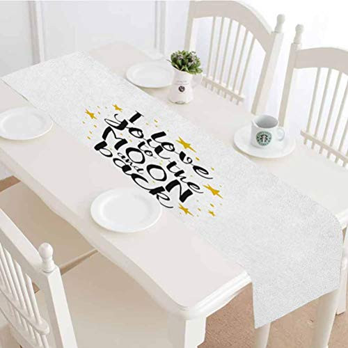 Love Table Runner,I Love You To The Moon and Back Doodle Stars and Hand Writing Inspirational Tabletop Collection Dining Room Kitchen Rectangular Runner,12x48 Inch,Gold Black White