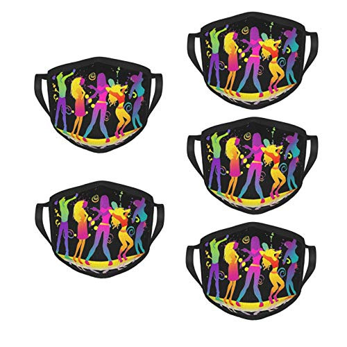 Disco Dancing Face Mask Bandana Earloop Mouth Face Coverfor Adult Reusable Men Women Five Pack Black