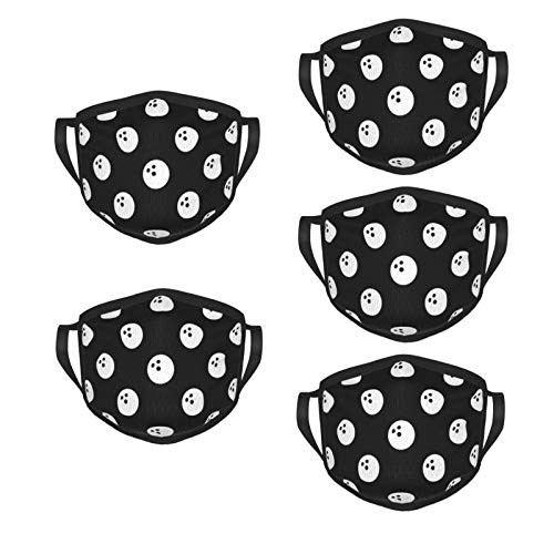 Bowling Ball Face Mask Bandana Earloop Mouth Face Coverfor Adult Reusable Men Women Five Pack Black