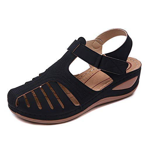 Harence Summer Women Sandals Casual Bohemia Gladiator Wedge Shoes Ankle Strap Casual Outdoor Platform Shoes Black