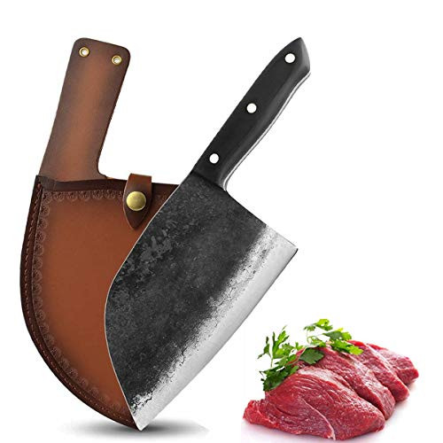 Professional Butcher Knife Handmade Forged Kitchen Chef Knives Full Tang High Carbon Clad Steel Butcher Cleaver with Leather Knife Sheath (B-Almasi Knife) Professional Butcher Knife Handmade Forged Kitchen Chef Knives Full Tang High Carbon Clad Steel Butcher Cleaver with Leather Knife Sheath (B-Almasi Knife)