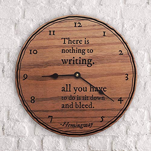 AndCo Gifts for Writers Quotes on Writing Quotes from Ernest Hemingway Gifts for People Who Love to Write Unique Writers Gifts Hemingway, Clock Only, 15 inch Wall Clock