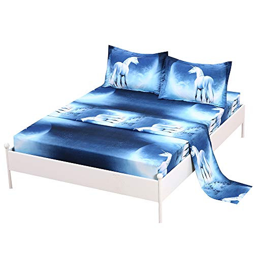SDIII 3PC Unicorn Bedding Sheet Sets Twin Size Galaxy Bed Sheets with Flat Fitted Sheet for Boys, Girls and Teens