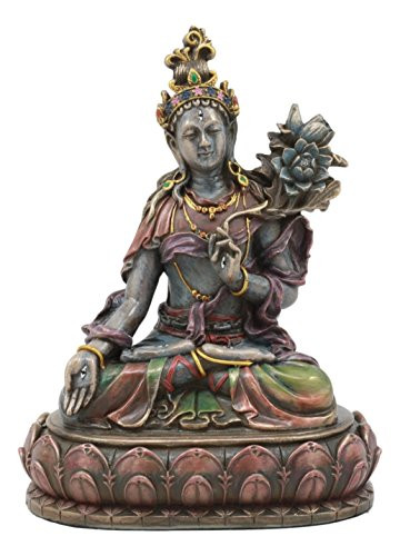 Ebros Bodhisattva White Tara Statue Goddess of Compassion and Healing Meditating On Lotus Seat Throne Buddha Sculpture Eastern Enlightenment Buddhism Figurine