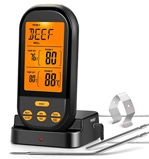 Wireless Meat Thermometer,Digital LCD Remote Cooking Thermometer Timer Alarm 328FT,Food Thermometer with Dual Stainless Steel Probes for Grilling Smoker BBQ,Grill,Oven Wireless Meat Thermometer,Digital LCD Remote Cooking Thermometer Timer Alarm 328FT,Food Thermometer with Dual Stainless Steel Probes for Grilling Smoker BBQ,Grill,Oven