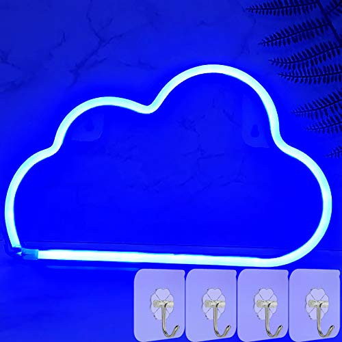 YIVIYAR Neon Signs Neon Light Blue Cloud LED Light for Wall with 4Hook, USB/Battery Operated Cloud Night Light LED Sign for Bedroom, Decorative Light?Room Decor for Christmas,Party,Bedroom(Blue Cloud)