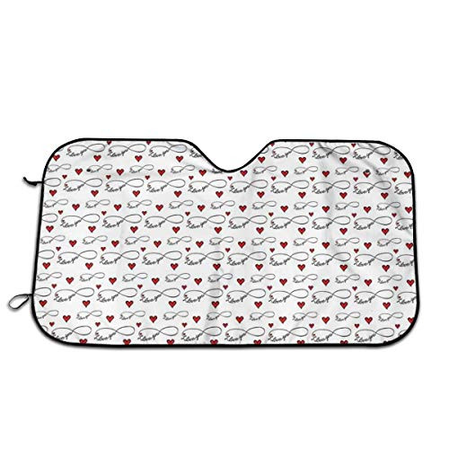 Windshield Sunshade for Car,Hand Writing with Infinity Symbols Romantic Red Hearts Valentines Day Theme,Front Window Sun Shade Visor Shield Cover(27.5 x 51)
