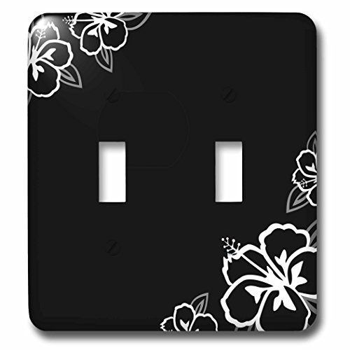 3dRose lsp_110677_2 Black With White Hibiscus Flowers Double Toggle Switch Multicolored
