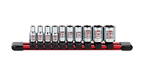 10Piece 1/4 inch Drive Chrome Socket Rail 6Pt SAE Standard